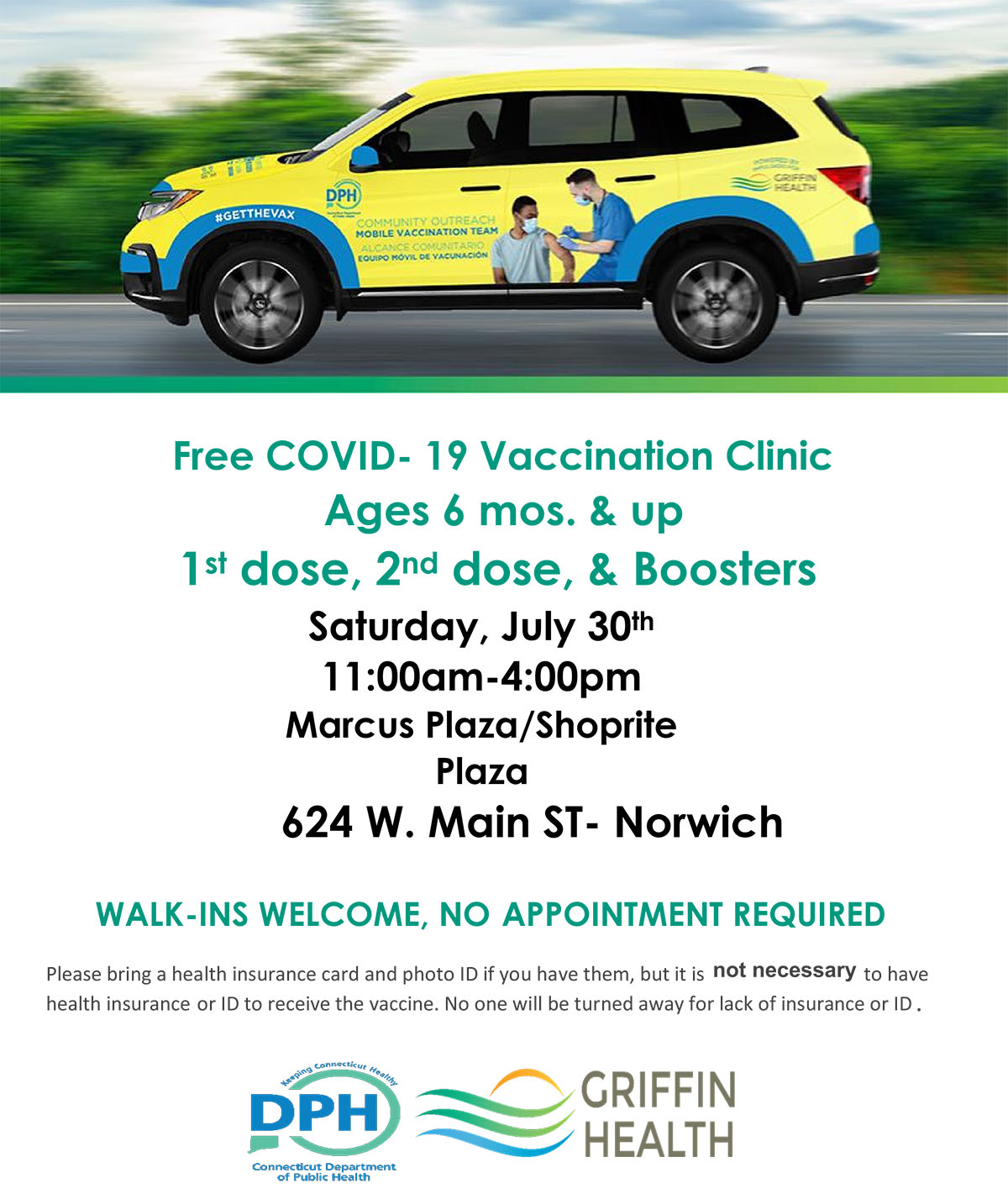 Free COVID- 19 Vaccination Clinic Ages 6 mos. & up