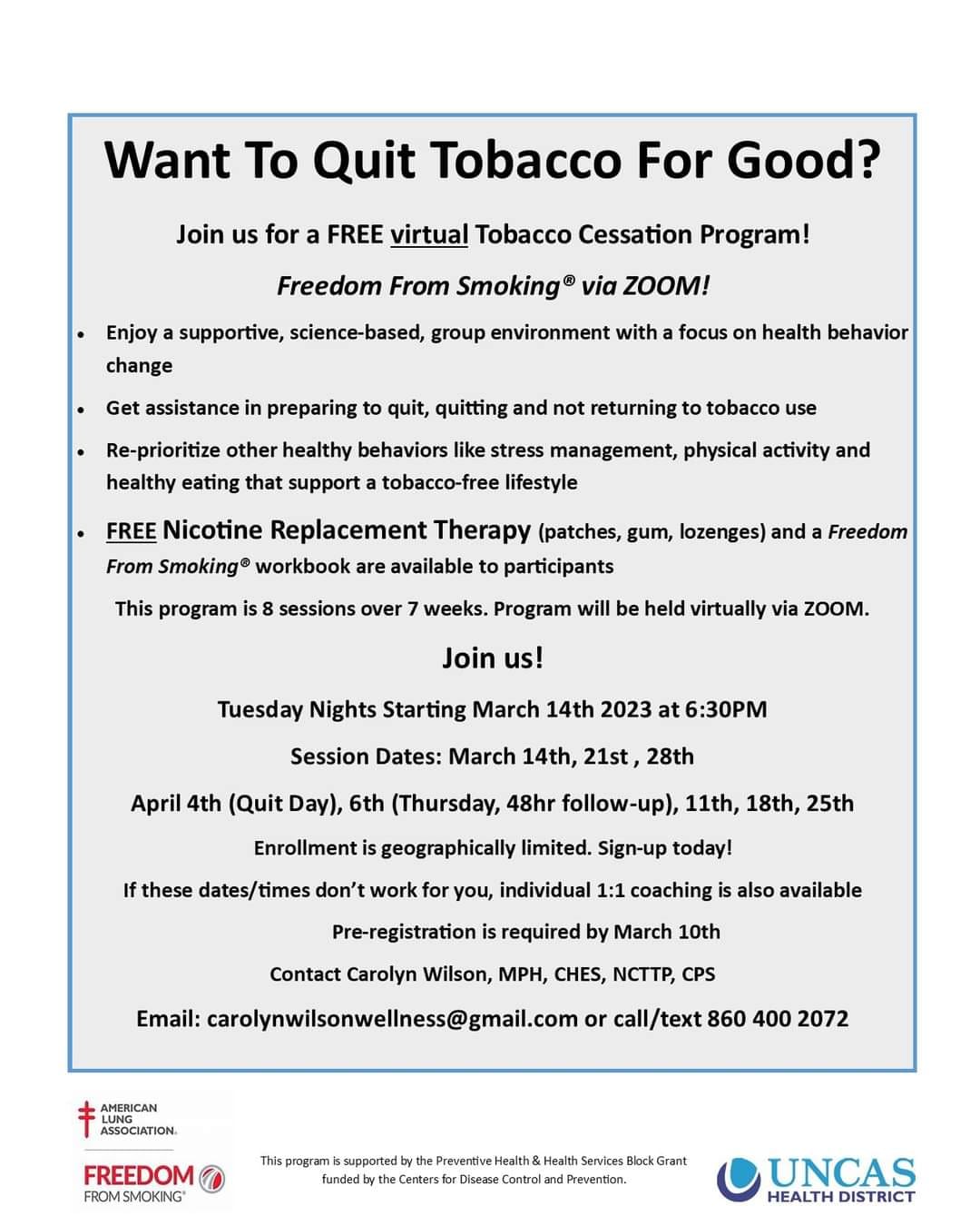 Virtual Tobacco Cessation Program Spring 2023